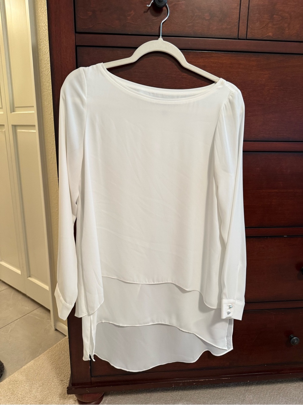 White House Black Market Cream Layered Long-Sleeve Blouse